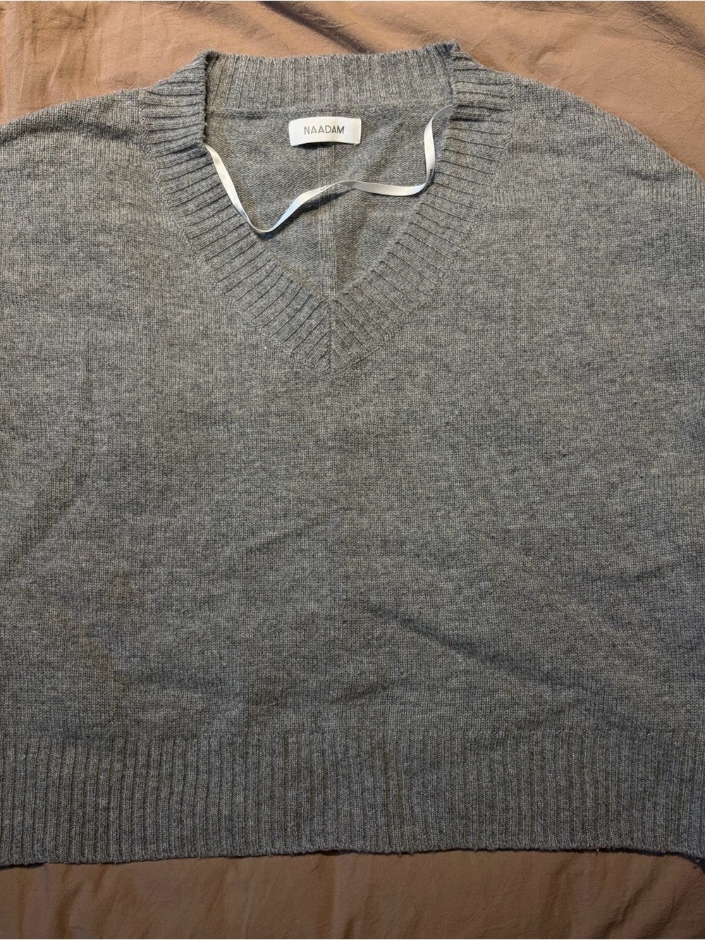 Naadam V-Neck Wool Cashmere Sweater in Heather Gray